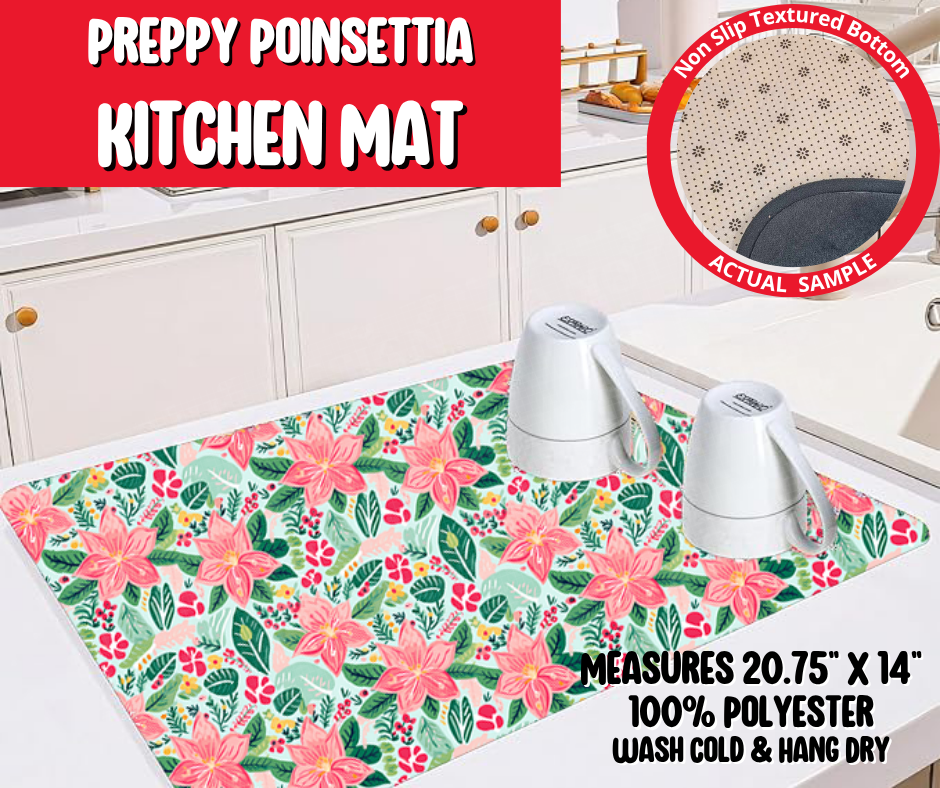 Preorder! Closes 8/20. ETA Nov. Preppy Poinsettia Kitchen Mat