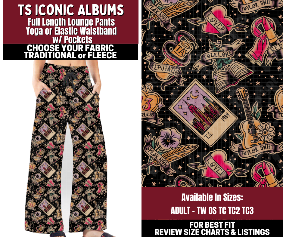 Preorder! Closes 10/22. ETA Jan. TS Iconic Albums Lounge Pants Choose Fleece or Traditional