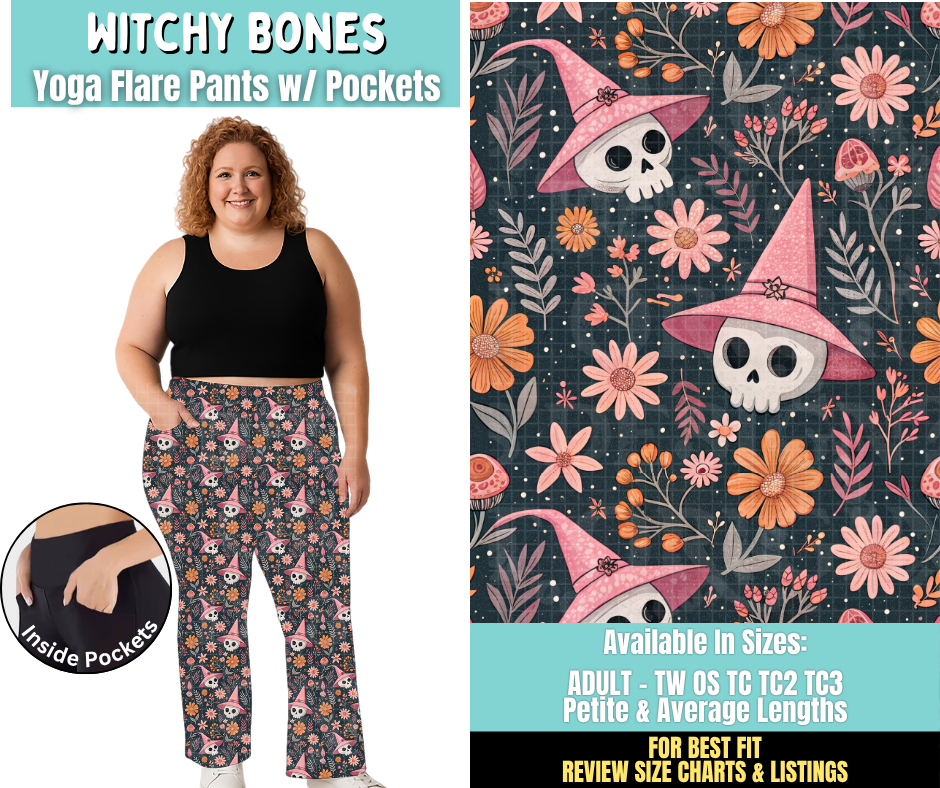 Preorder! Closes 6/25. ETA Sept. Witchy Bones Yoga Flare Pants