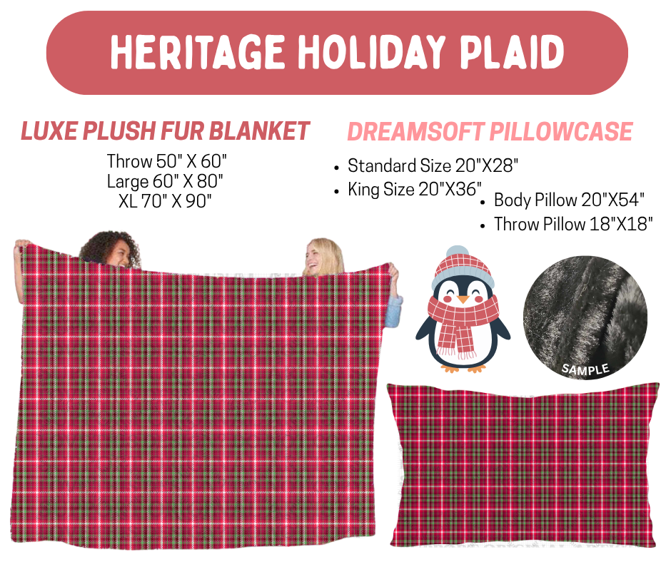 Preorder! Closes 8/17. ETA Nov. Heritage Holiday Plaid Luxe Plush Fur Blanket and/or DreamSoft Pillowcase