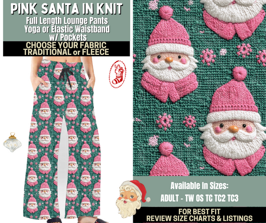 Preorder! Closes 9/15. ETA Dec. Pink Santa In Knit Lounge Pants Choose Fleece or Traditional