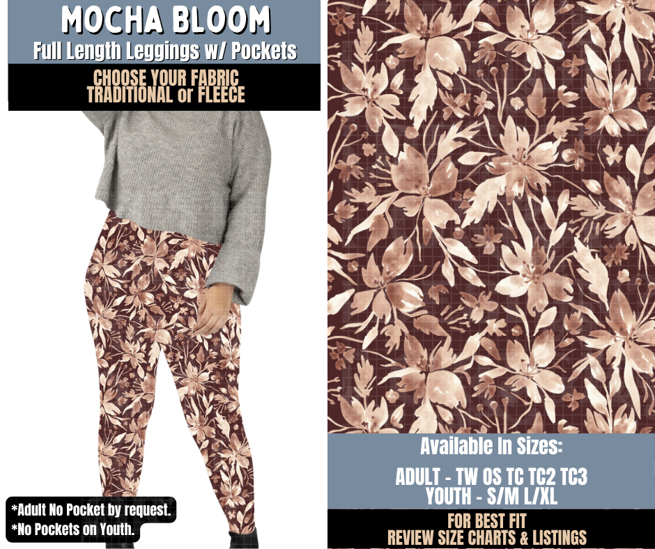 Preorder! Closes 9/24. ETA Dec. Mocha Bloom Full Length Leggings w/wo Pockets