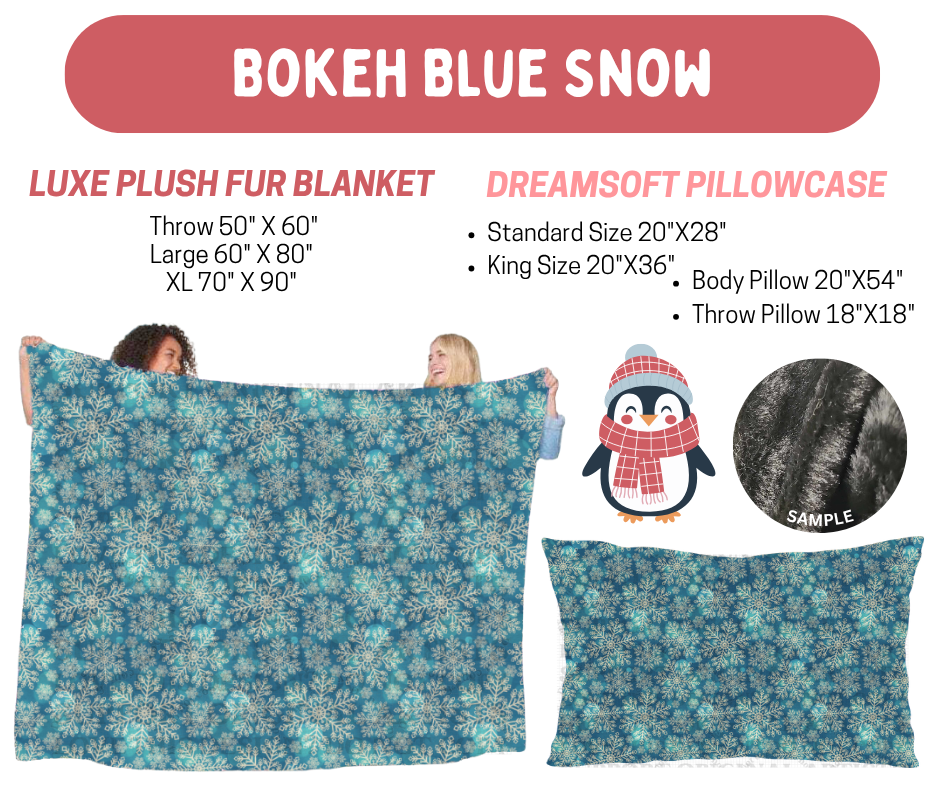 Preorder! Closes 8/17. ETA Nov. Bokeh Blue Snow Luxe Plush Fur Blanket and/or DreamSoft Pillowcase