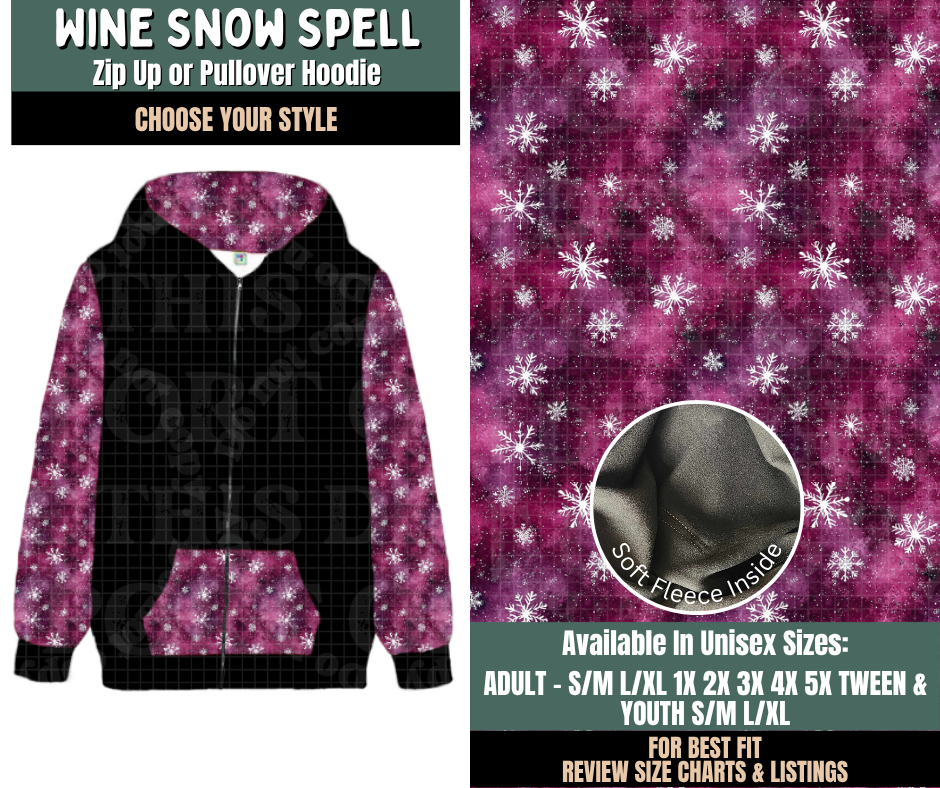 Preorder! Closes 9/17. ETA Dec. Wine Snow Spell Zip-Up or Pullover Hoodie