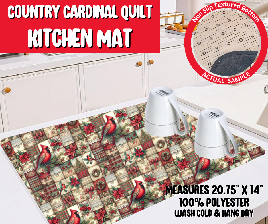 Preorder! Closes 8/20. ETA Nov. Country Cardinal Quilt Kitchen Mat