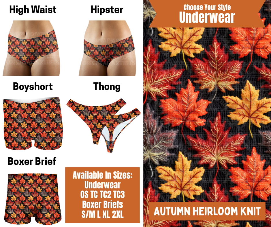 Preorder! Closes 7/30. ETA Oct. Autumn Heirloom Knit Hipster, High Waist, Boyshort, & Thong Underwear & Boxer Briefs