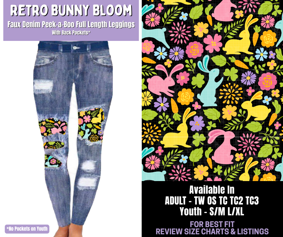 Preorder! Closes 1/22. ETA April. Retro Bunny Bloom Full Length Faux Denim Peekaboo
