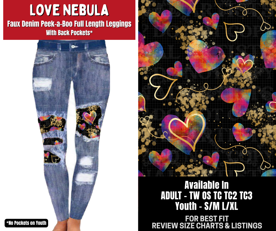 Preorder! Closes 10/26. ETA Jan. Love Nebula Full Length Faux Denim Peekaboo