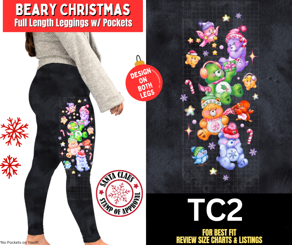 Beary Christmas Watercolor Full Length Leggings w/ Side Leg Designs