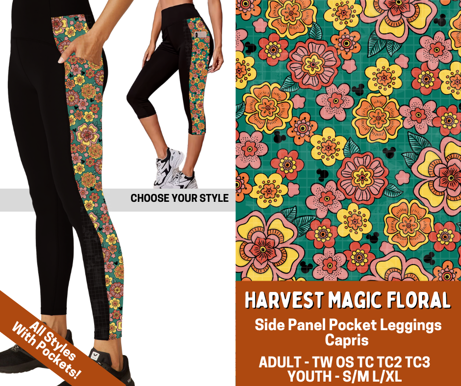 Preorder! Closes 7/13. ETA Oct. Harvest Magic Floral Combo Side Panel Legging Lengths