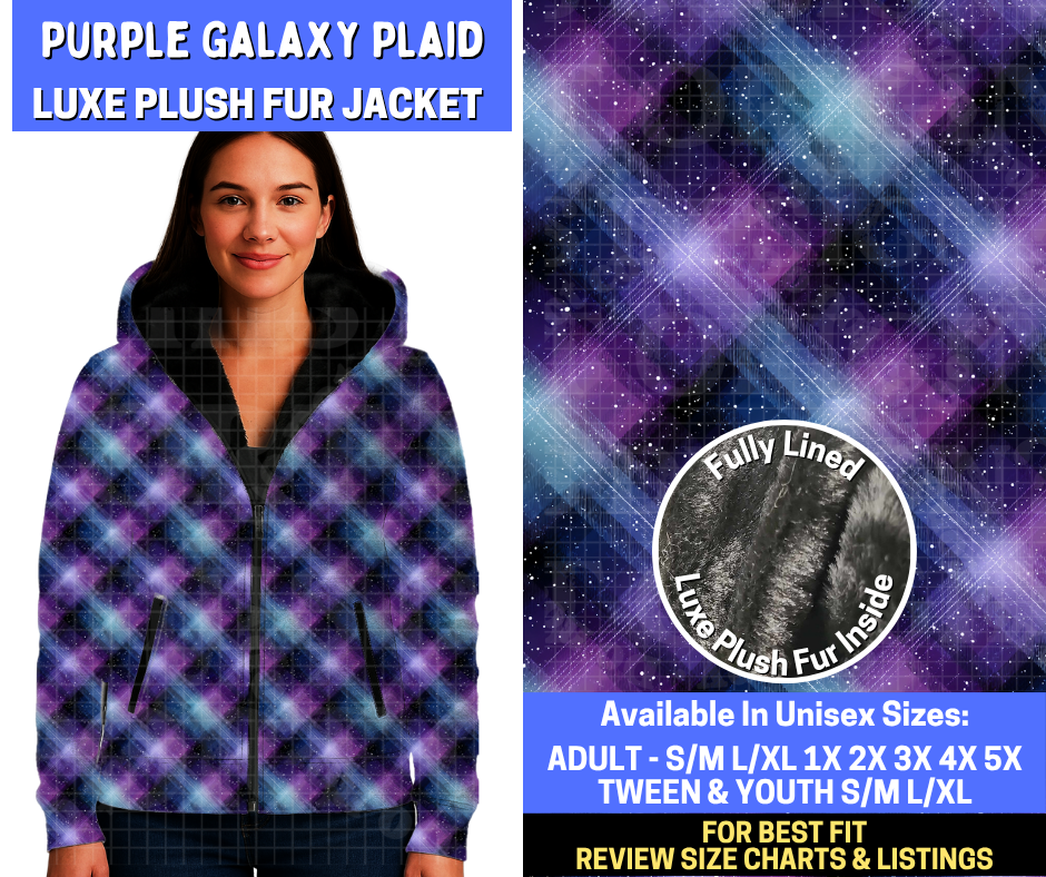Preorder! Closes 10/29. ETA Jan. Purple Galaxy Plaid Luxe Fur Jacket
