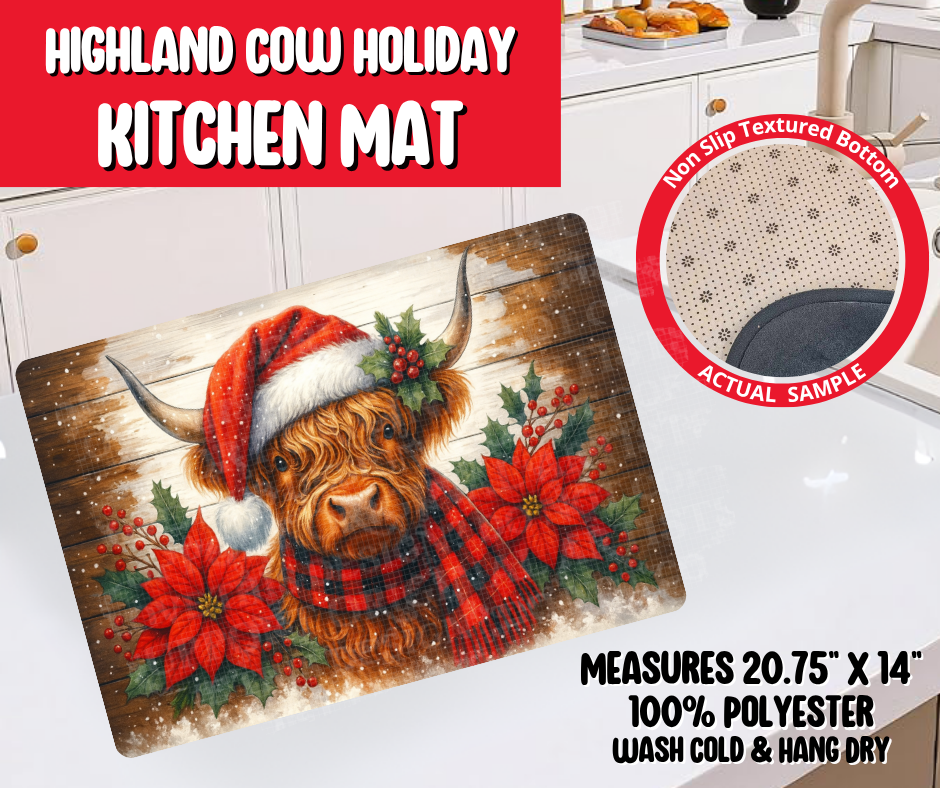 Preorder! Closes 8/20. ETA Nov. Highland Cow Holiday Kitchen Mat