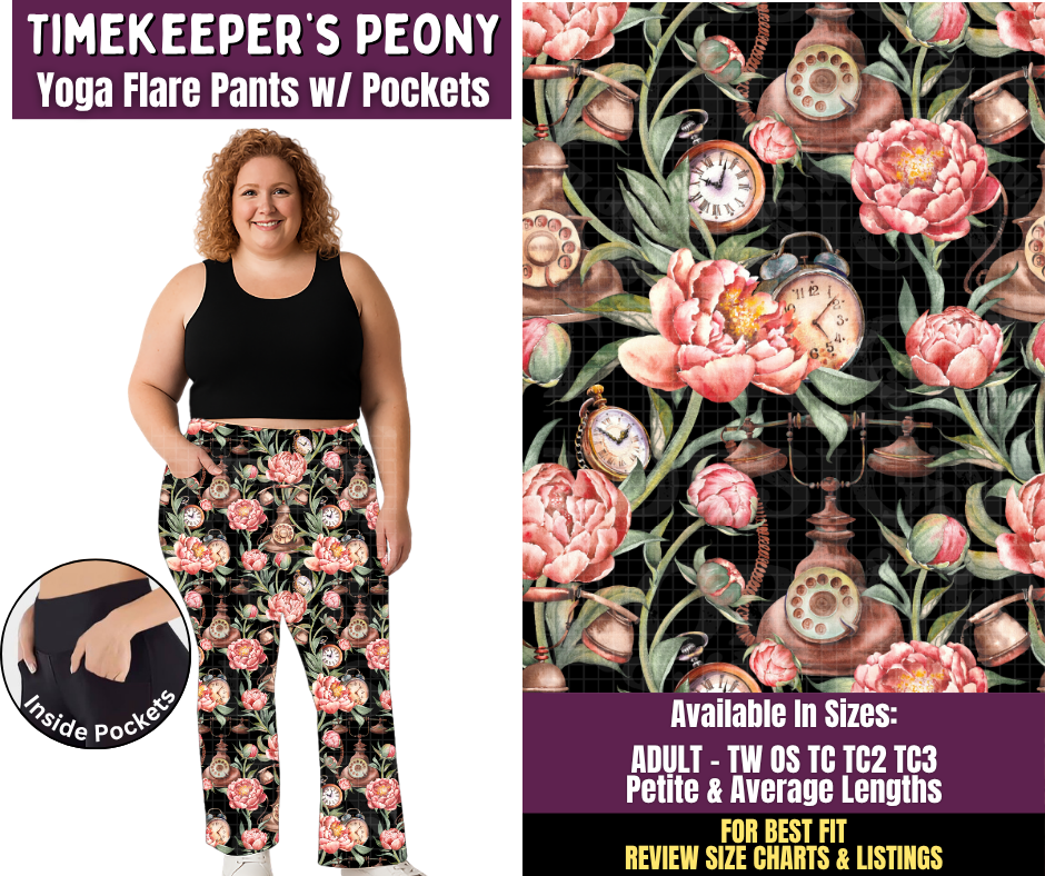 Preorder! Closes 11/4. ETA Feb. Timekeeper's Peony Yoga Flare Pants