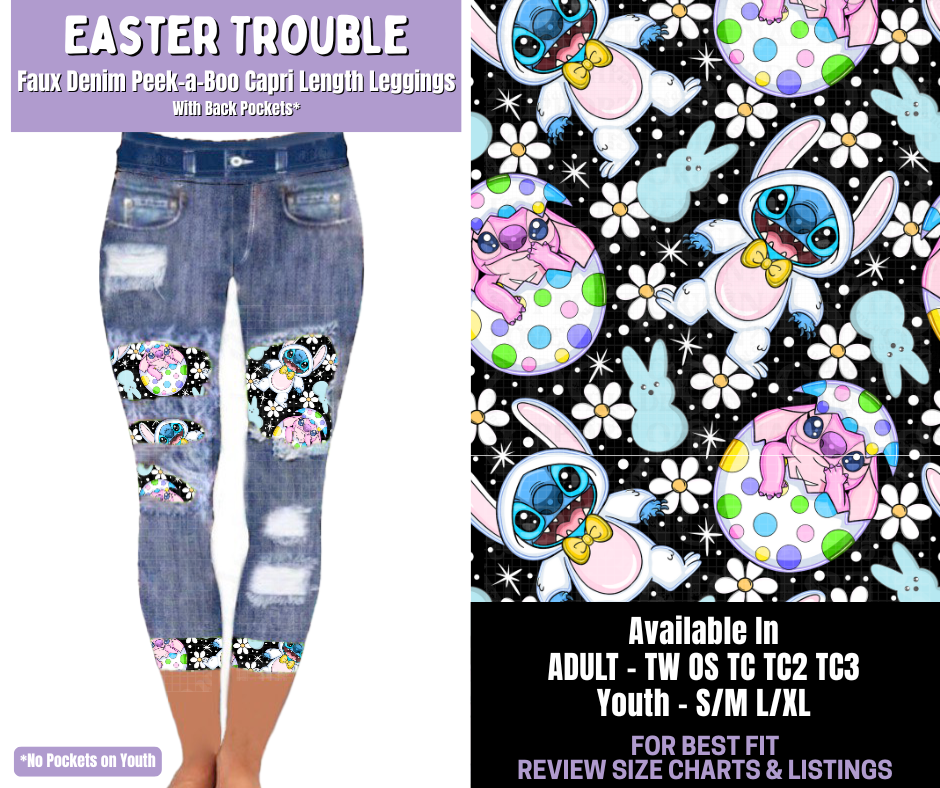 Preorder! Closes 1/22. ETA April. Easter Trouble Capri Faux Denim Peekaboo