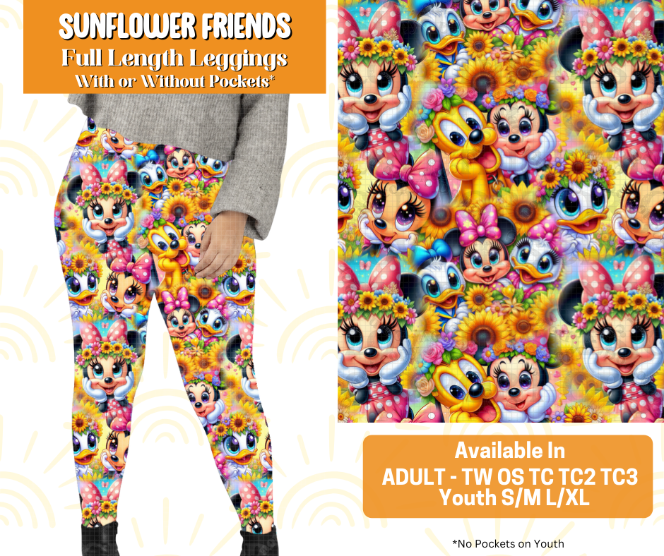 Preorder! Closes 5/16. ETA July. Sunflower Friends Full Length Leggings w/wo Pockets