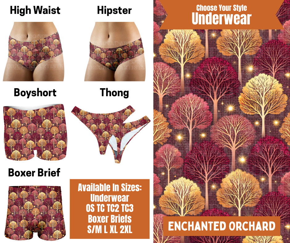 Preorder! Closes 7/30. ETA Oct. Enchanted Orchard Hipster, High Waist, Boyshort, & Thong Underwear & Boxer Briefs