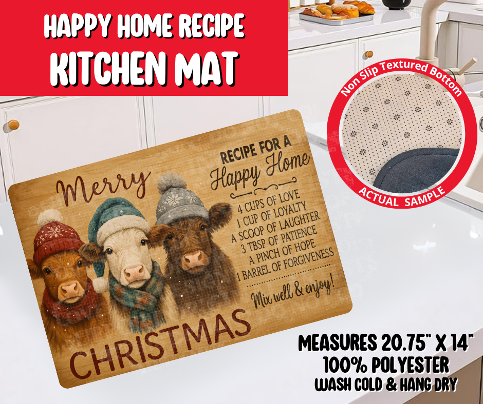 Preorder! Closes 8/20. ETA Nov. Happy Home Recipe Kitchen Mat