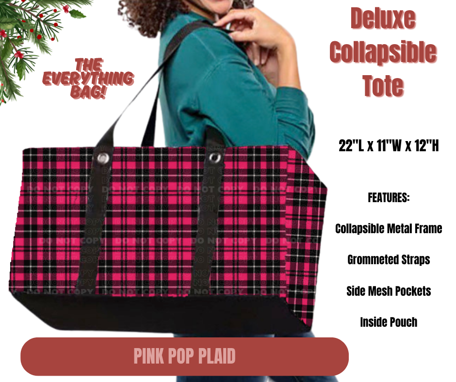 Preorder! Closes 9/1. ETA Dec. Pink Pop Plaid Collapsible Tote