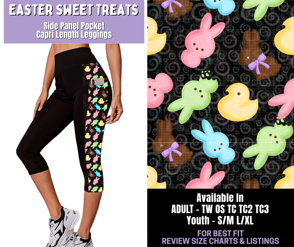 Preorder! Closes 1/22. ETA April. Easter Sweet Treats Side Panel Pocket Capri Length Leggings