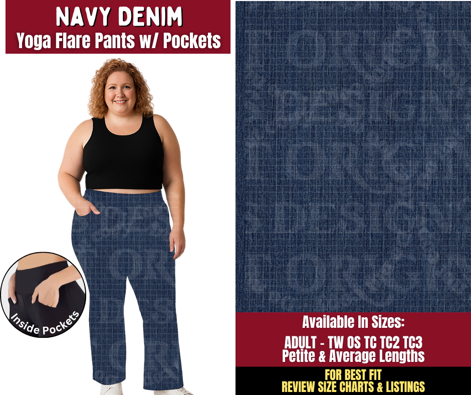 Preorder! Closes 9/28. ETA Dec. Navy Denim Yoga Flare Pants
