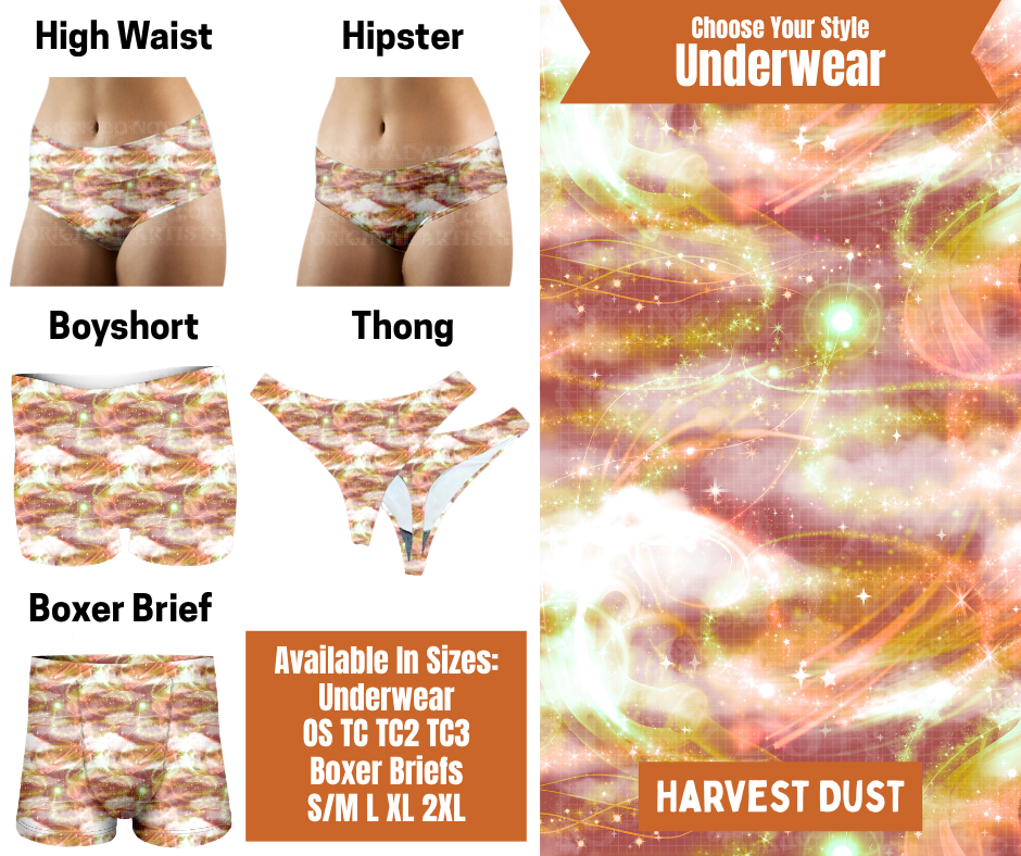 Preorder! Closes 7/30. ETA Oct. Harvest Dust Hipster, High Waist, Boyshort, & Thong Underwear & Boxer Briefs