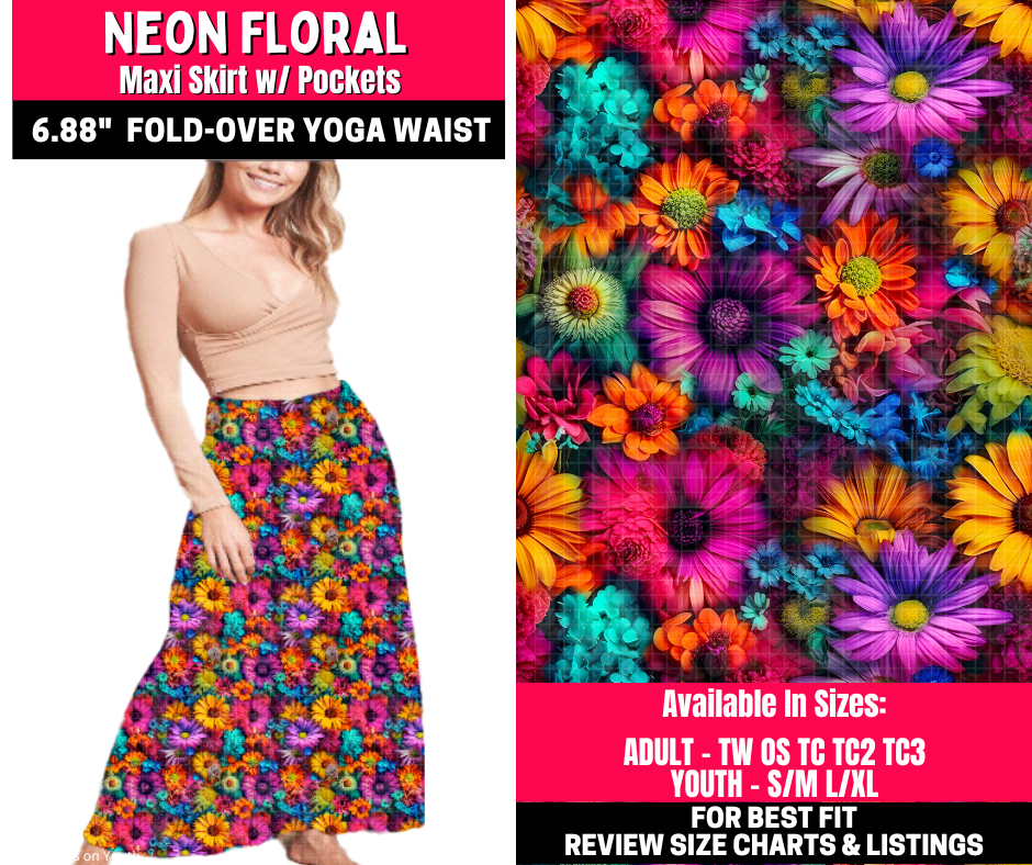 Preorder! Closes 10/23. ETA Jan. Neon Floral Maxi Skirt