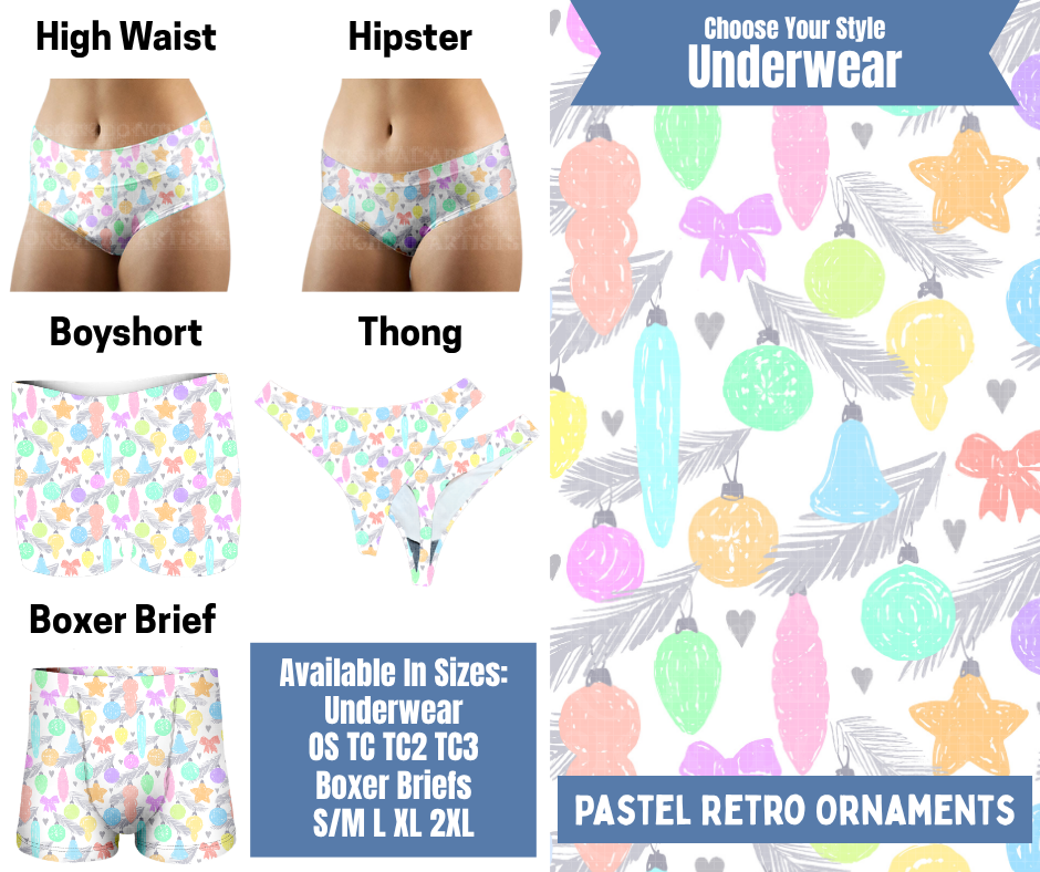 Preorder! Closes 8/26. ETA Nov. Pastel Retro Ornaments Hipster, High Waist, Boyshort, & Thong Underwear & Boxer Briefs