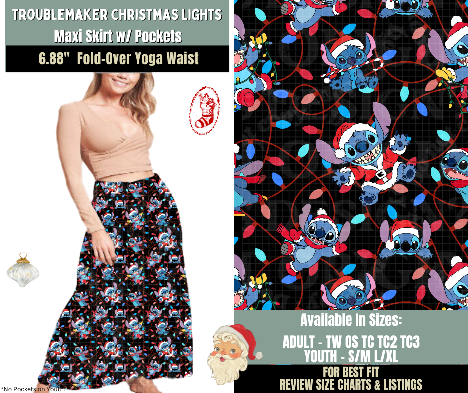Preorder! Closes 9/15. ETA Dec. Troublemaker Christmas Lights Maxi Skirt