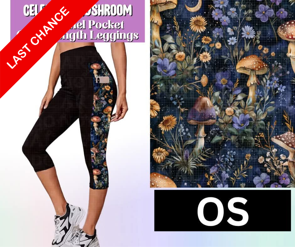 Celestial Mushroom Side Panel Pocket Capri Length Leggings