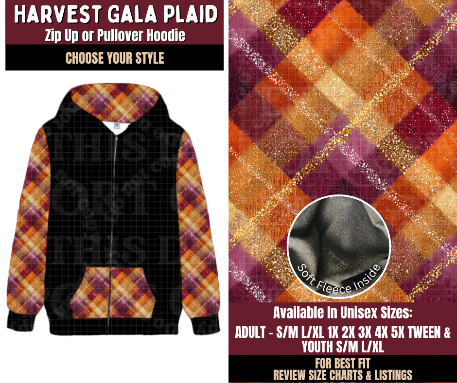 Preorder! Closes 7/22. ETA Oct. Harvest Gala Plaid Zip-Up or Pullover Hoodie