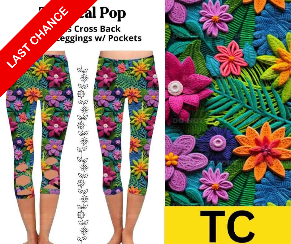 Tropical Pop Criss Cross Capri w/ Pockets