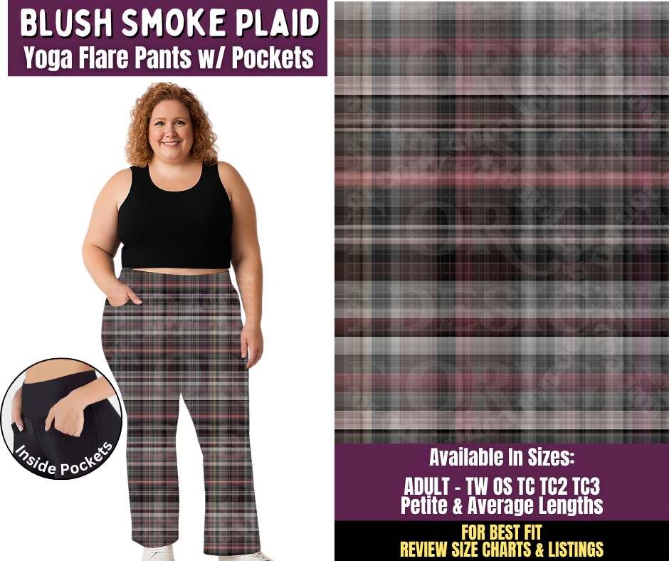 Preorder! Closes 11/4. ETA Feb. Blush Smoke Plaid Yoga Flare Pants