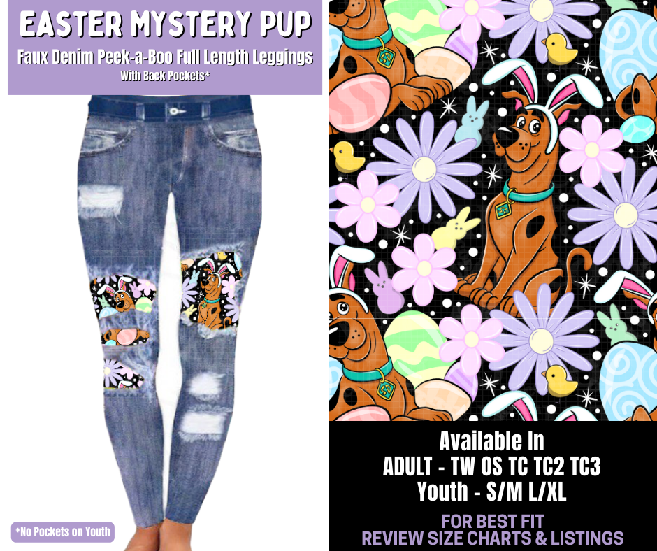 Preorder! Closes 1/22. ETA April. Easter Mystery Pup Full Length Faux Denim Peekaboo