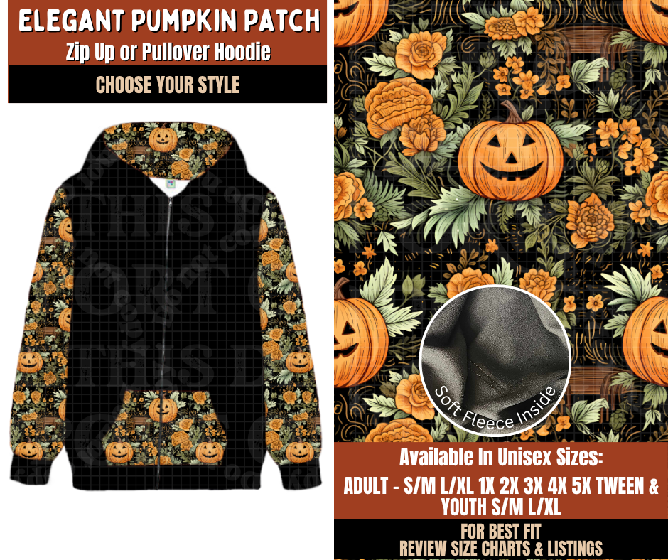 Preorder! Closes 7/20. ETA Oct. Elegant Pumpkin Patch Zip-Up or Pullover Hoodie