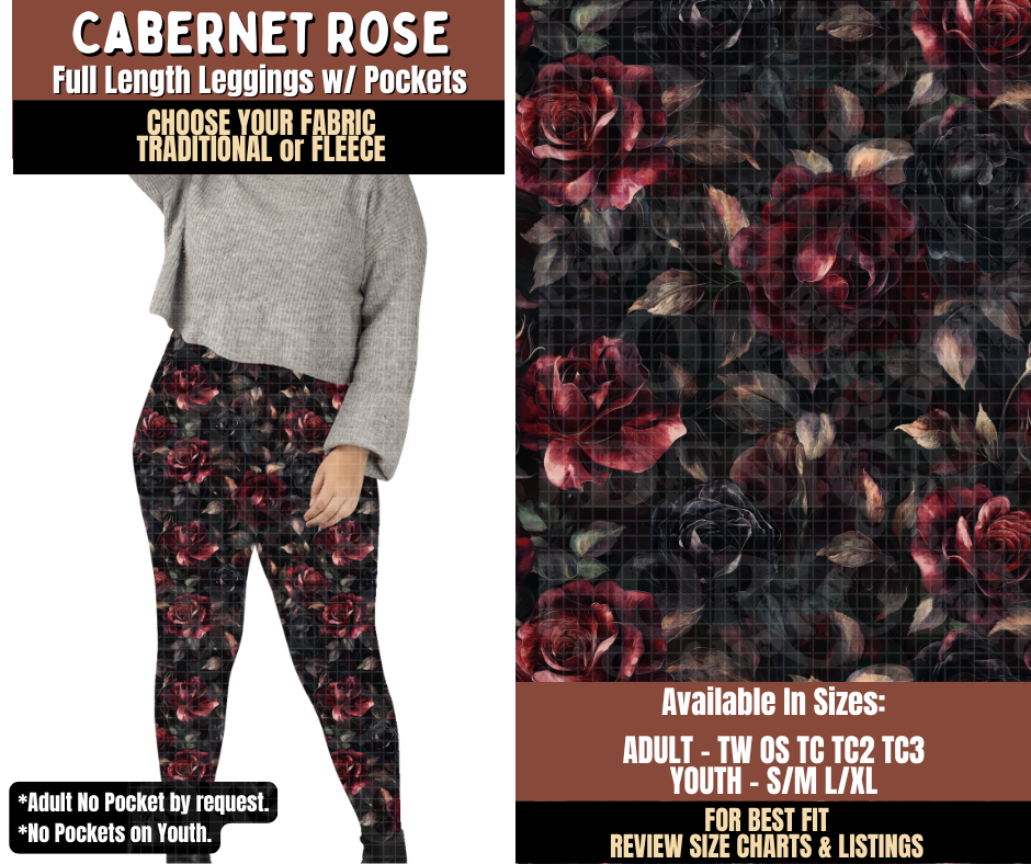 Preorder! Closes 7/27. ETA Oct. Cabernet Rose Leggings Choose Fleece or Traditional