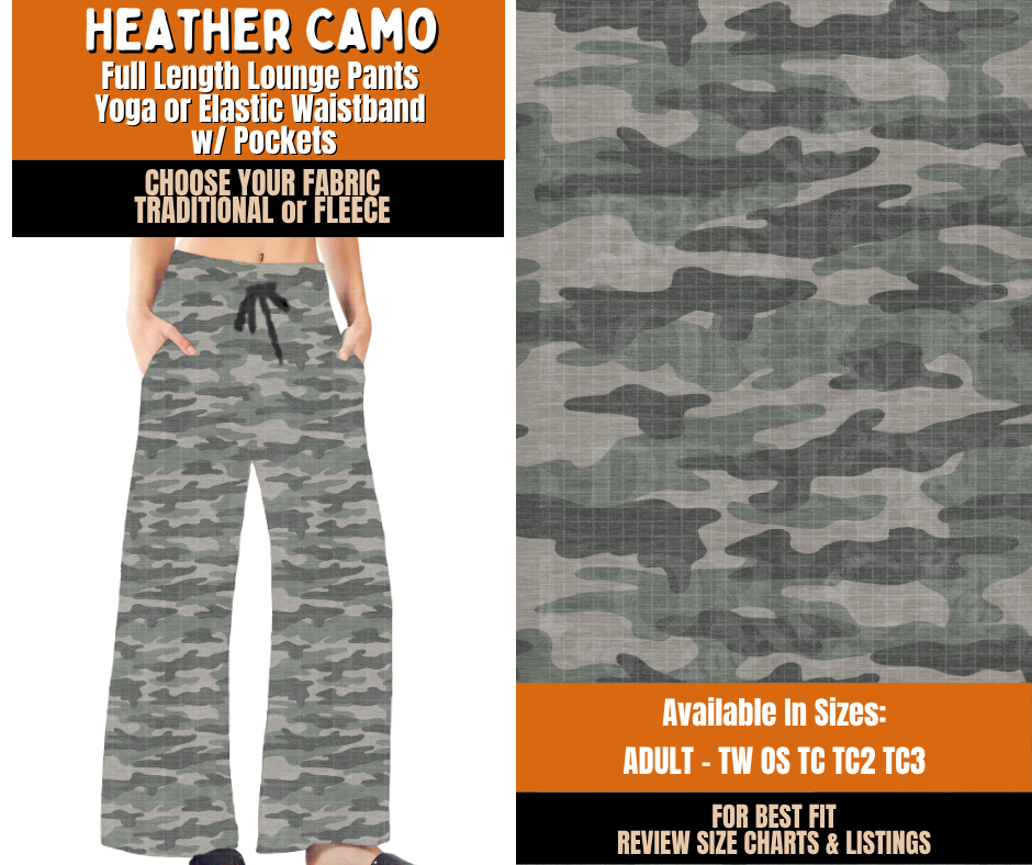 Preorder! Closes 11/2. ETA Feb. Heather Camo Lounge Pants Choose Fleece or Traditional