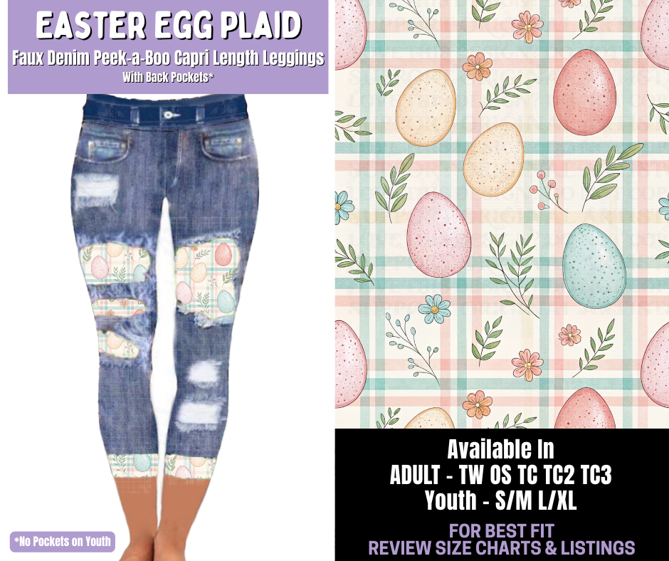 Preorder! Closes 1/22. ETA April. Easter Egg Plaid Capri Faux Denim Peekaboo