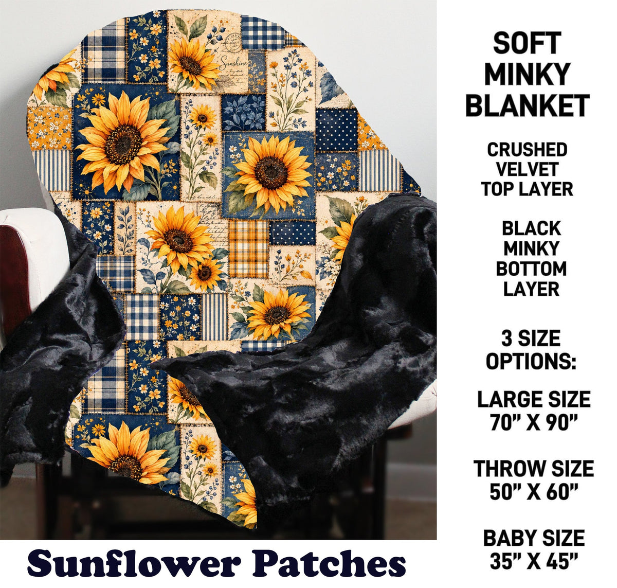 MN8K - Sunflower Patches Minky Blanket - Preorder Due 10/18 ETA: Early Dec