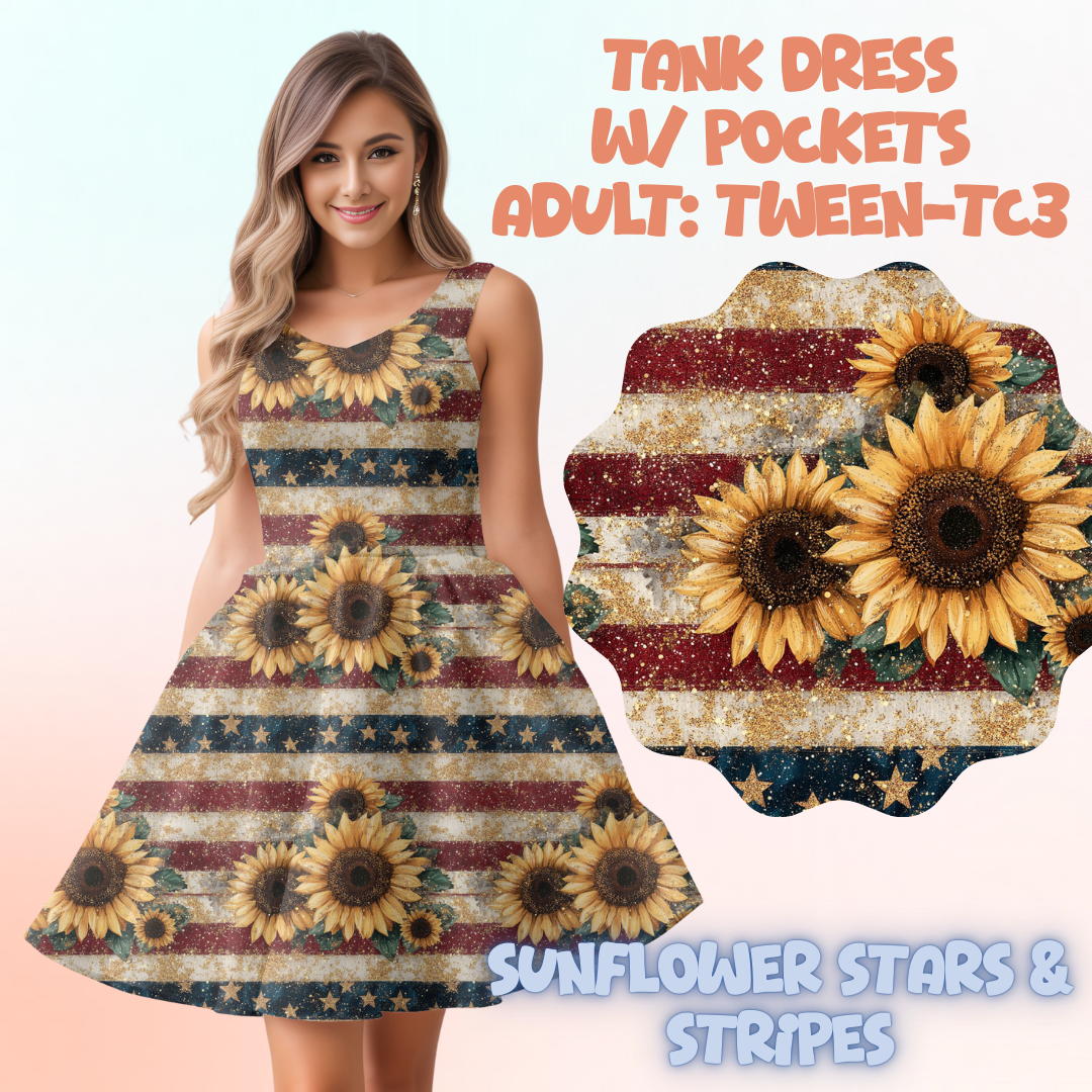 SUNFLOWER STARS & STRIPES - ADULT TANK DRESS PREORDER CLOSES 5/15