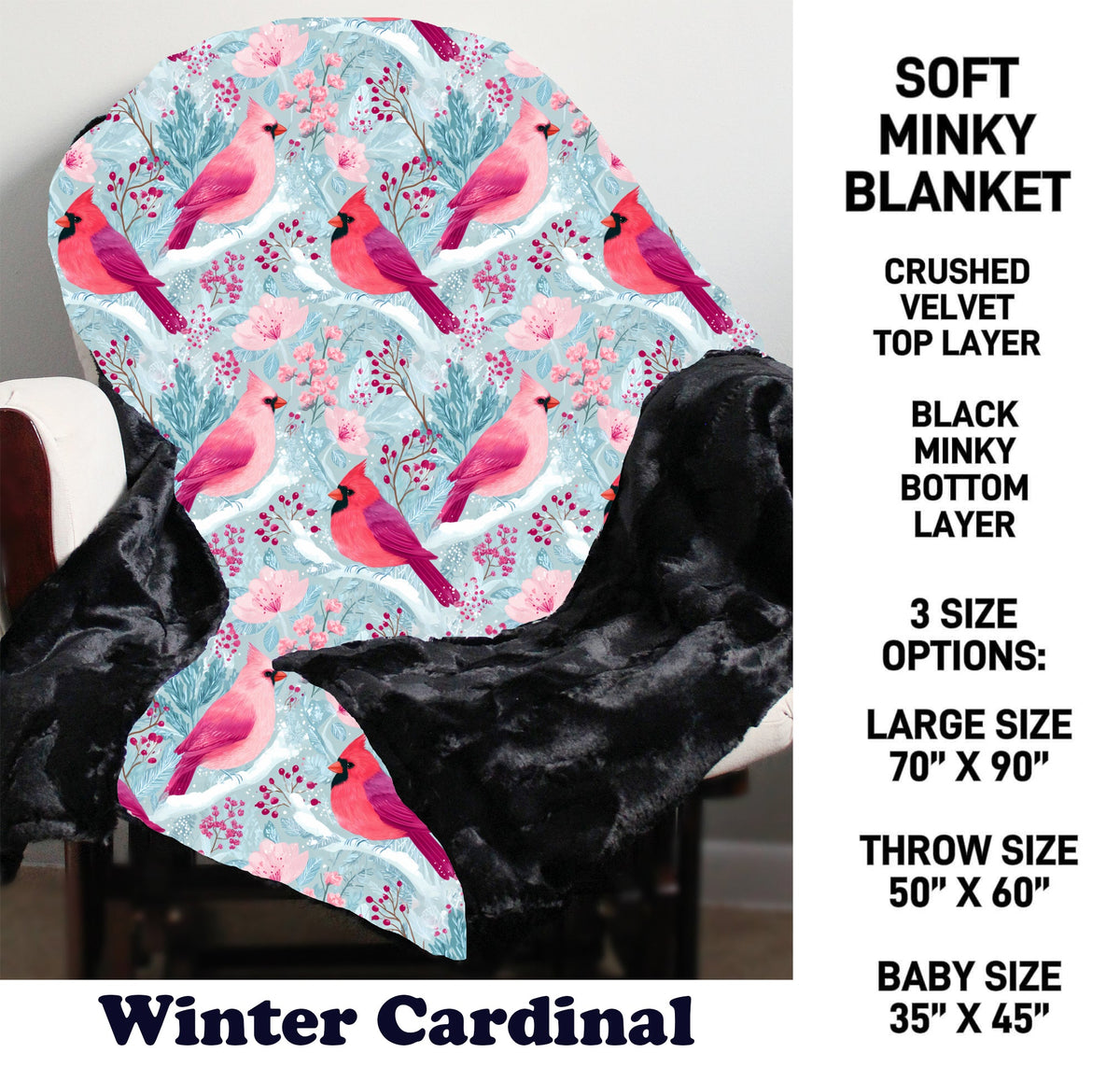 MN8K - Winter Cardinal Minky Blanket - Preorder Due 10/18 ETA: Early Dec