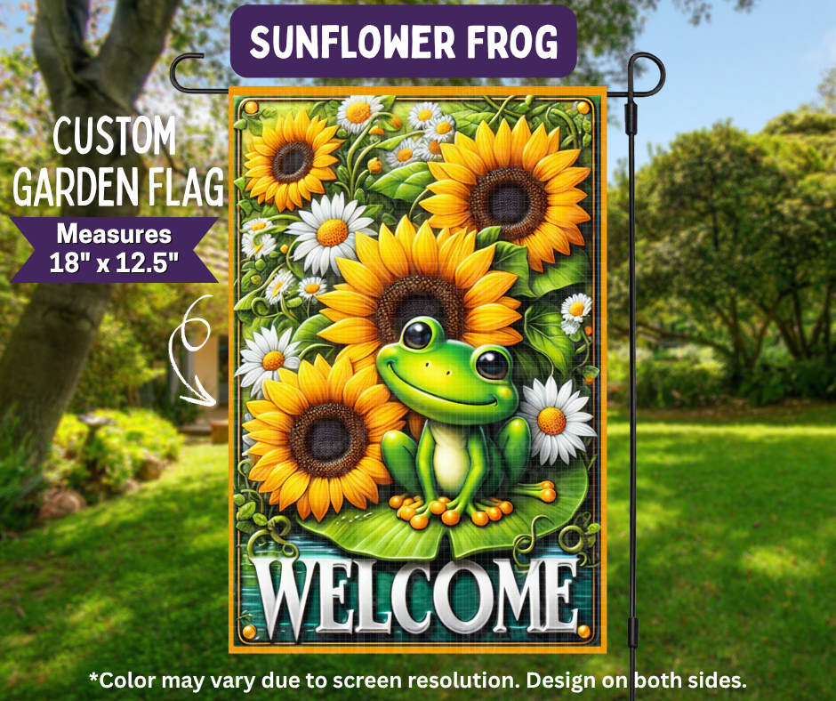 Preorder! Closes 11/9. ETA Feb. Sunflower Frog Garden Flag