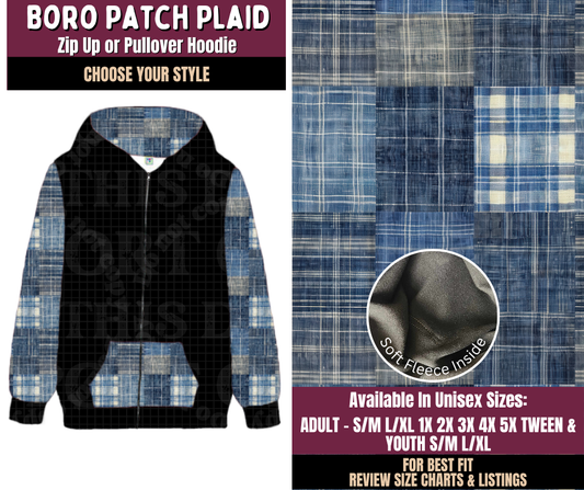 Preorder! Closes 11/11. ETA Feb. Boro Patch Plaid Zip-Up or Pullover Hoodie