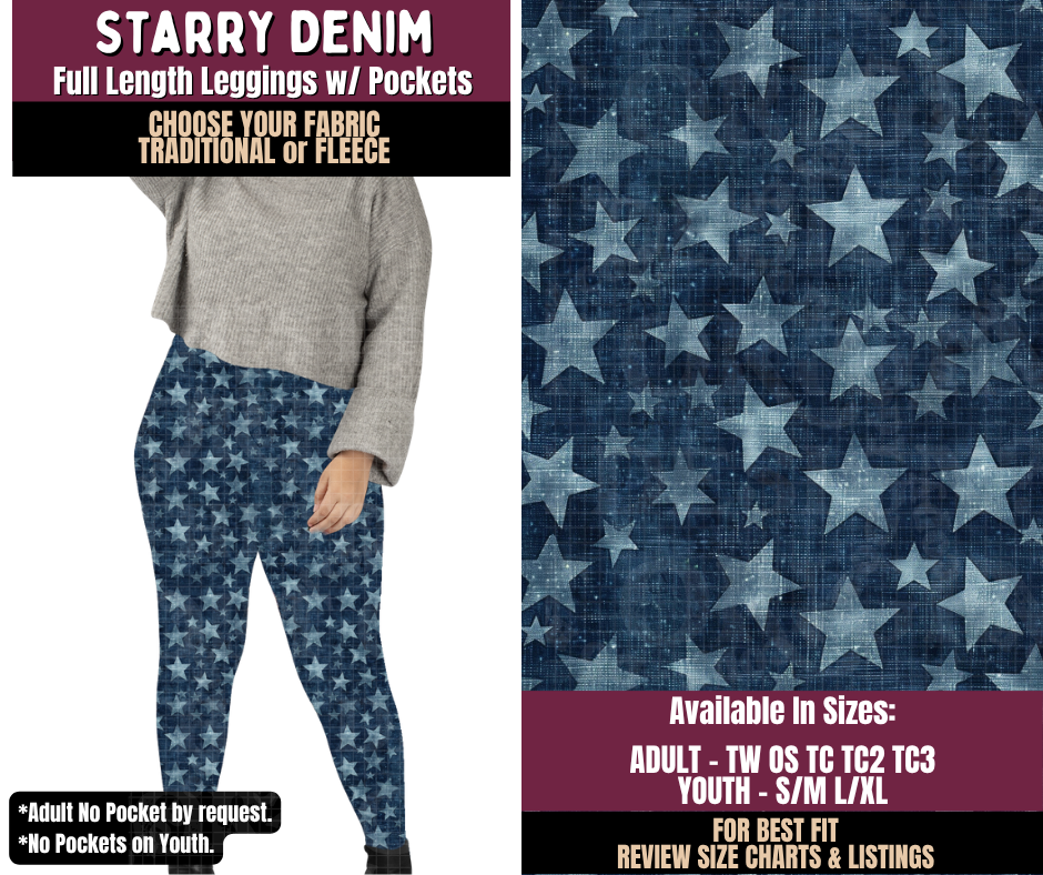 Preorder! Closes 11/11. ETA Feb. Starry Denim Leggings Choose Fleece or Traditional