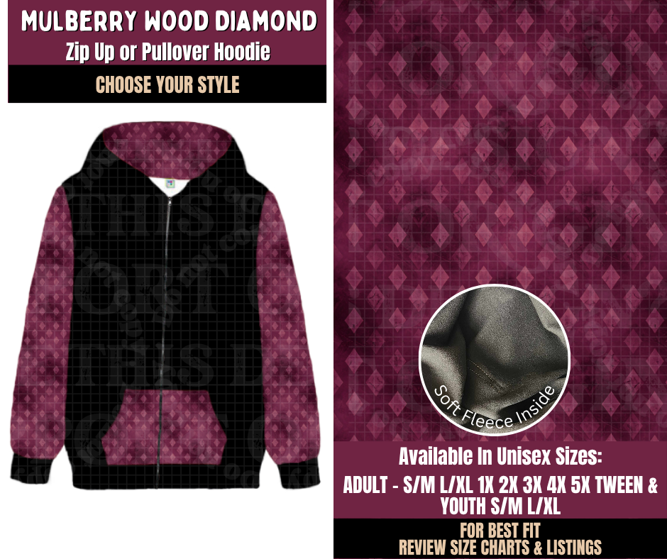 Preorder! Closes 11/11. ETA Feb. Mulberry Wood Diamond Zip-Up or Pullover Hoodie