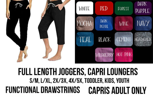 WT6S - Solid Color Full Jogger/Capri Lounger w/Pockets - Preorder Due 11/1 ETA: Late Dec