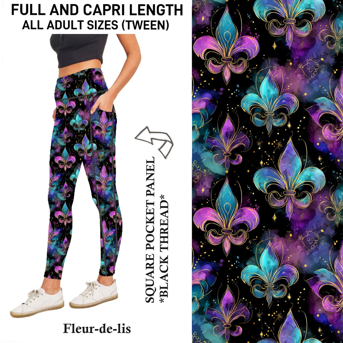 S3PJ - Fleur-de-lis Capris/Leggings with Square Pocket Panel - Preorder Due 10/28 ETA: Late Dec