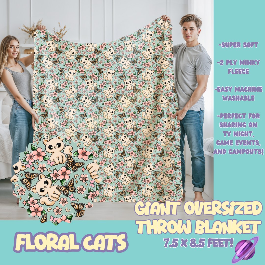 FLORAL CATS- GIANT SHAREABLE THROW BLANKETS ROUND 12-PREORDER CLOSING 3/2