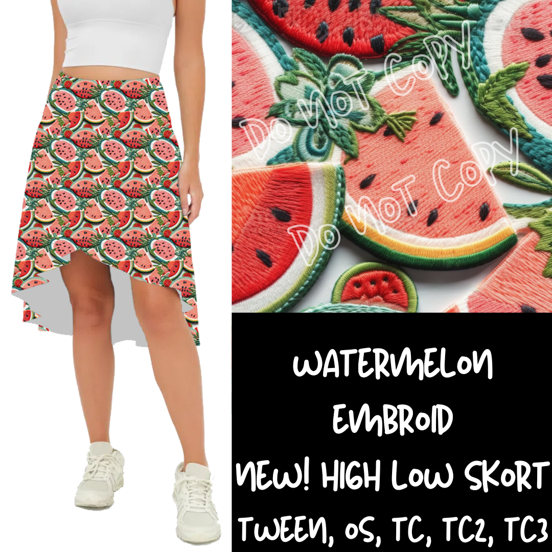 HIGH LOW SKORT - WATERMELON EMBROID -PREORDER CLOSING 6/2 ETA END OF JULY/EARLY AUG