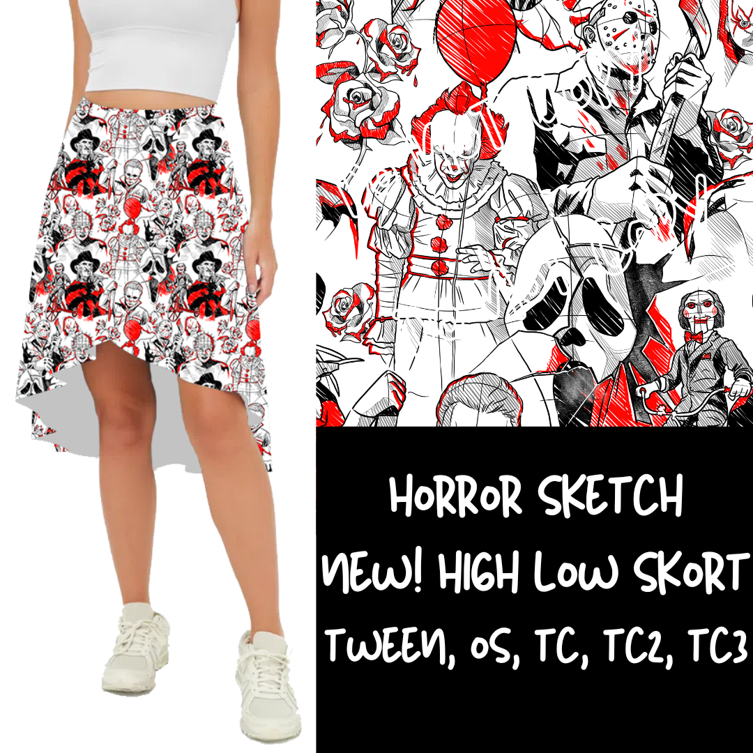 HIGH LOW SKORT - HORROR SKETCH -PREORDER CLOSING 6/2 ETA END OF JULY/EARLY AUG