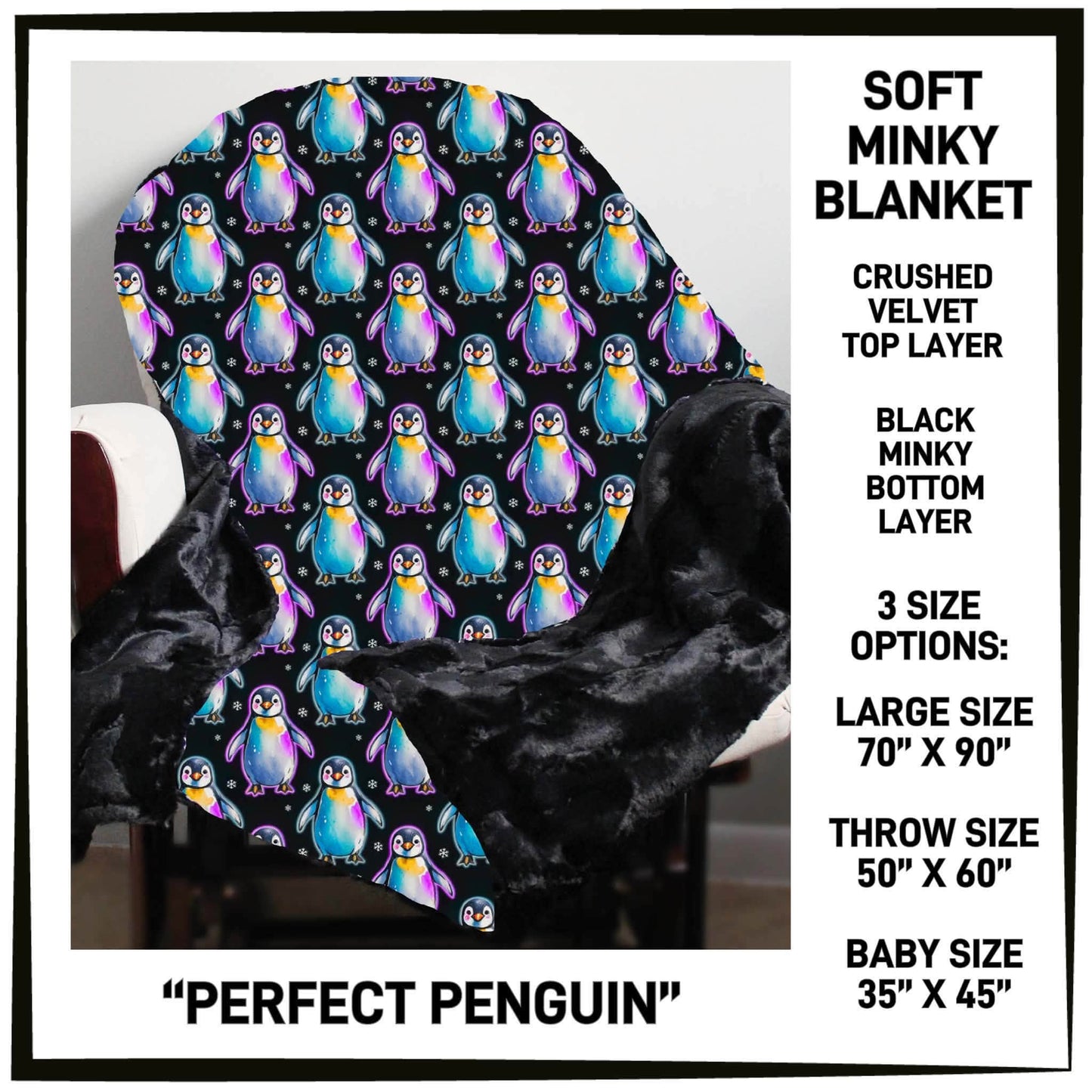 MI8B - Perfect Penguin Minky Blanket - Preorder Closing 7/15 ETA: Late Sept